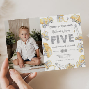 Invitation Construction Camion CINQ 5e fête d'anniversaire