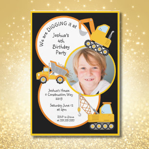 Invitation Construction Camions Creuser Ajouter Photo Anniver