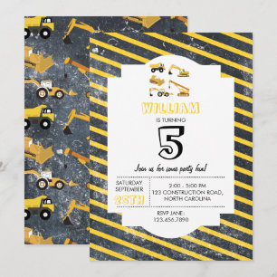 Invitation Construction Camions Garçons Fête d'anniversaire