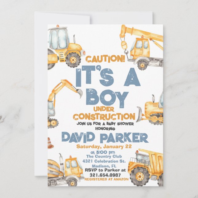 Invitation Construction C'est un Boy Dump Truck Party (Devant)