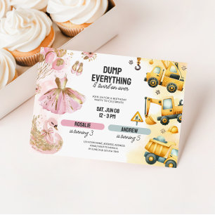 Invitation Construction conjointe et Ballerina Sibling Annive