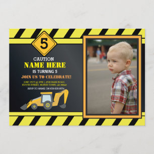 Invitation Construction Construction Digger Camion fête d'ann