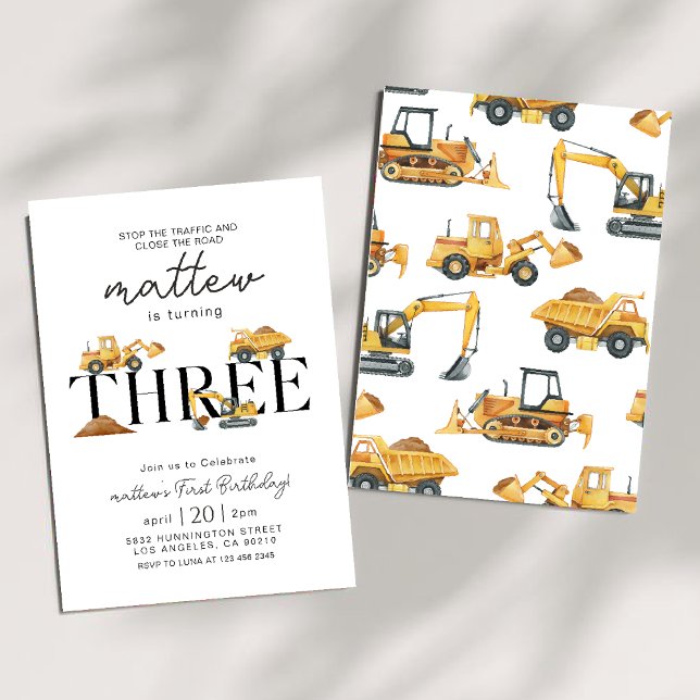 Invitation Construction Dump Truck Party Boy 3e anniversaire (Créateur téléchargé)