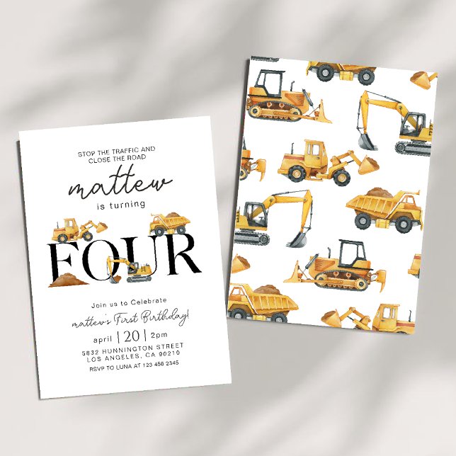 Invitation Construction Dump Truck Party Boy 4e anniversaire (Créateur téléchargé)