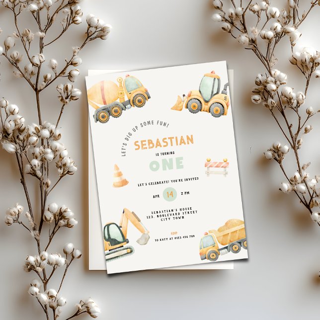 Invitation Construction Dump Truck Party Boy First Birthday (Construction Dump Truck Party Boys First Birthday Invitation)