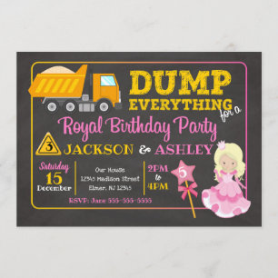 Invitation Construction et princesse Joint Birthday