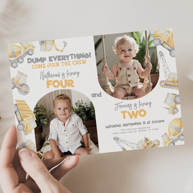 Invitation Construction jumeau jumeau double anniversaire fêt (Créateur téléchargé)
