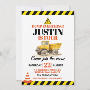 Invitation Construction mignonne N'importe quel âge fête d'an