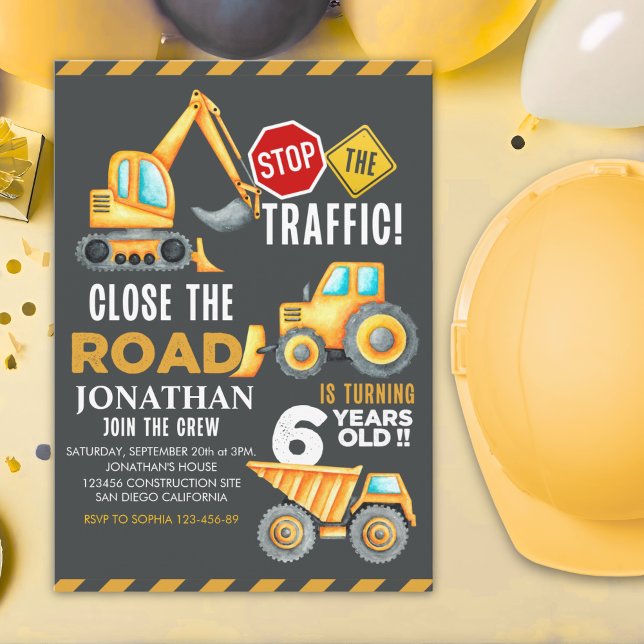 Invitation Construction Party for 6th Birthday Boy (Créateur téléchargé)