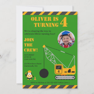 Invitation Construction pour enfants Vert mignon Anniversaire