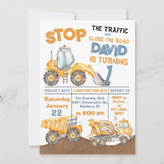 Invitation Construction Premier Anniversaire Truck Party