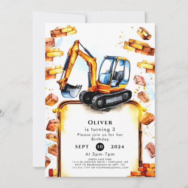 Invitation Construction simple Camion Anniversaire (Devant)