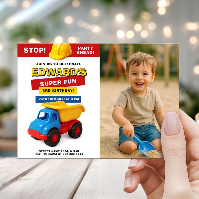 Invitation Construction Truck Birthday with photo (Créateur téléchargé)