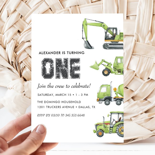 Invitation Construction Véhicules Camion Garçons 1er annivers (Créateur téléchargé)