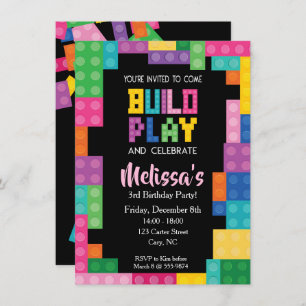Invitation Construire des briques Fête d'anniversaire Filles