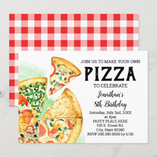 Invitation Construisez votre fête d'anniversaire de pizza bas