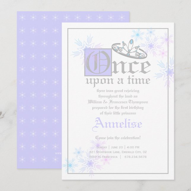 Invitation conte de fées ANNIVERSAIRE de neige reine inspiré  (Devant / Derrière)