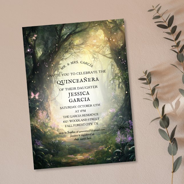 Invitation Conte de fées d'été Forêt enchantée Quinceañera (fairy fantasy enchanted flowers)