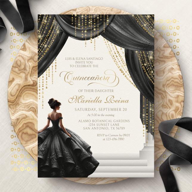 Invitation Conte royale noire moderne Quinceanera (Créateur téléchargé)