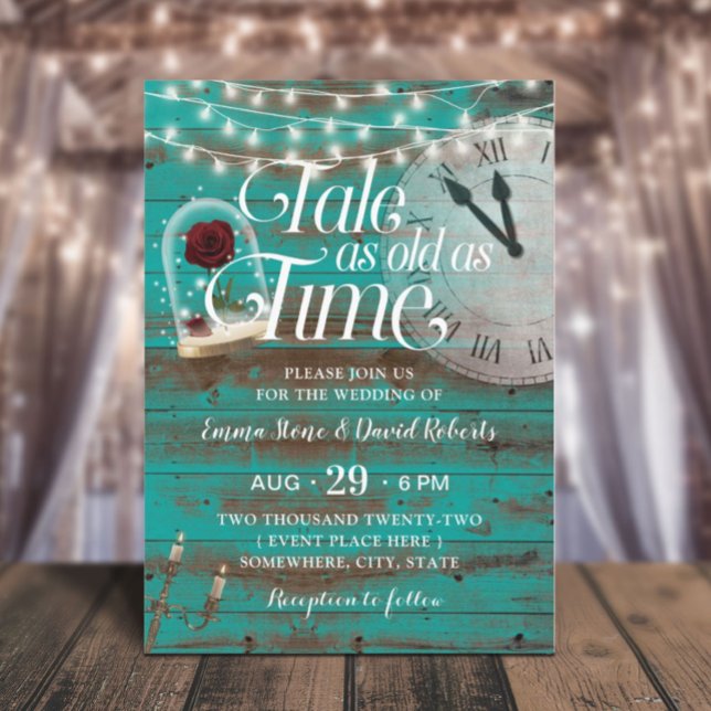 Invitation Conte rustique aussi vieux que le temps Turquoise  (Créateur téléchargé)