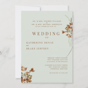 Invitation Contemporain Mariage Feuillage Chaud Sauge Clair
