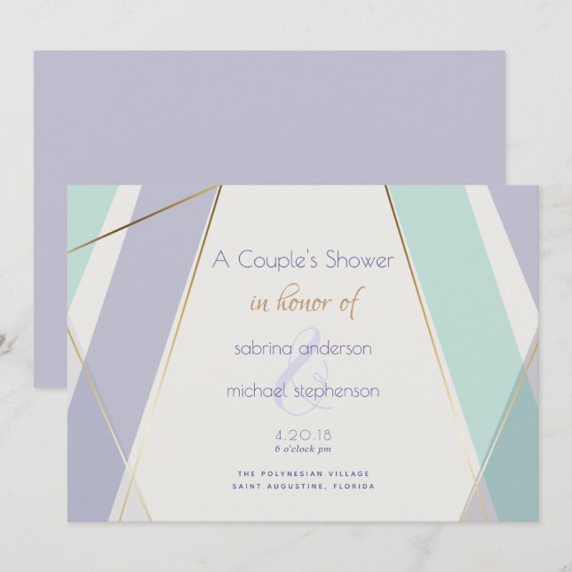 Invitation Contemporain Moderne Géométrique Stripes Mint Viol (Devant / Derrière)