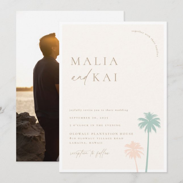 Invitation Contemporary Coastal Chic Mariage Photo (Devant / Derrière)