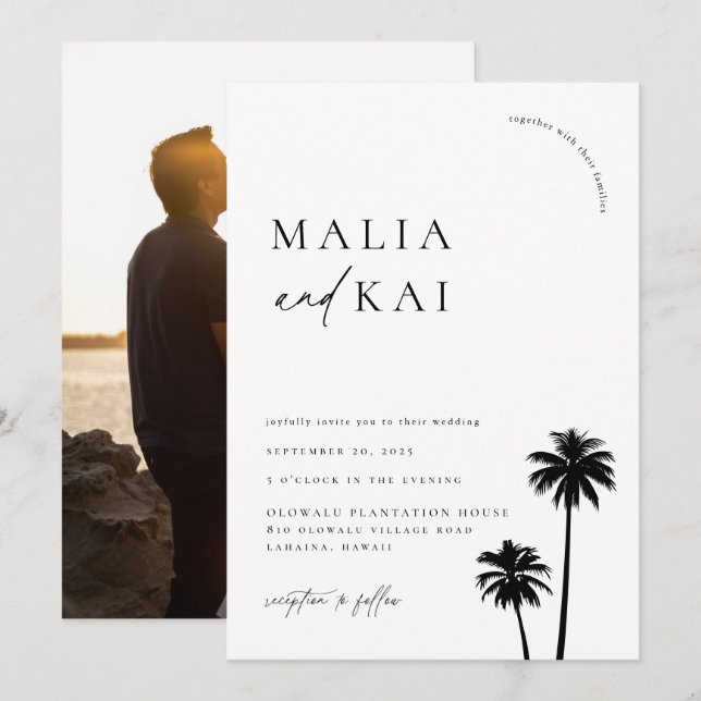 Invitation Contemporary Coastal Chic Mariage Photo (Devant / Derrière)