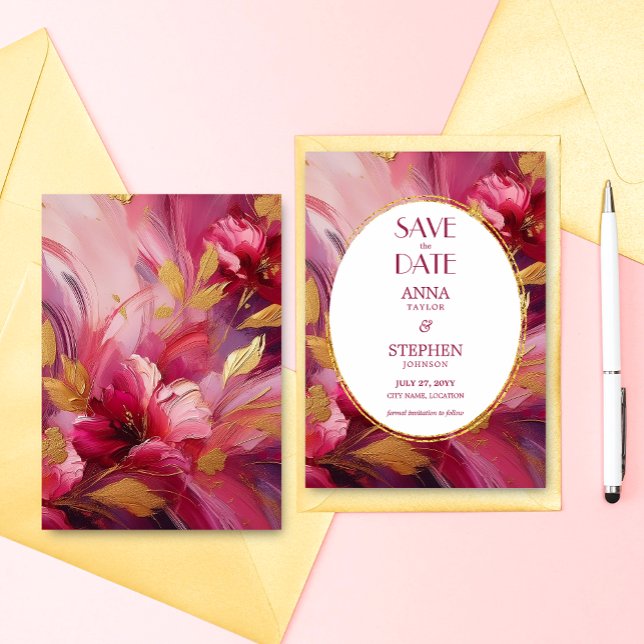Invitation Contemporary Elegance: Fuchsia Pink Gold Save Date (Contemporary Elegance: Fuchsia Pink and Gold Save the Date)