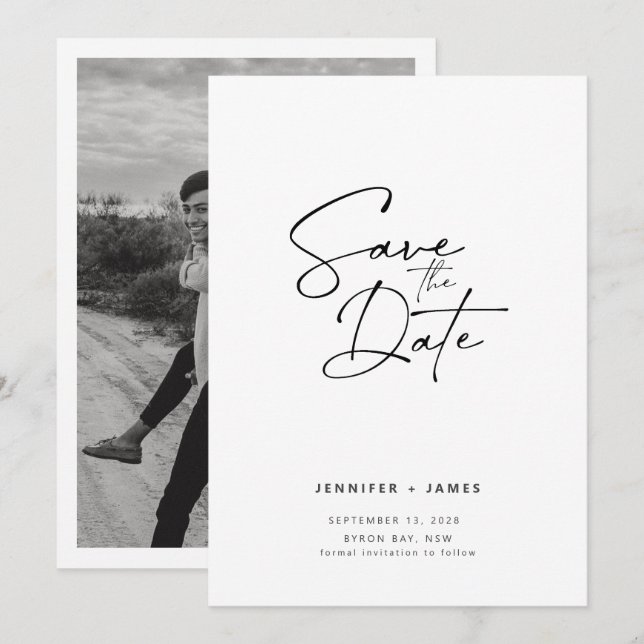 Invitation Contemporary Modern Script Faire part de sauvegard (Devant / Derrière)