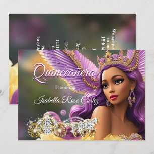 Invitation Contes de fées Quinceanera Violet Rose Carrosse A