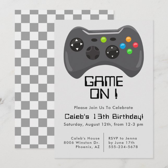 Invitation Contrôleur de jeu Gamer Thèmes Boys Birthday Party (Devant / Derrière)
