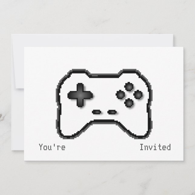 Invitation Contrôleur de jeu Noir Blanc 8 bits Style de jeu v (Devant)