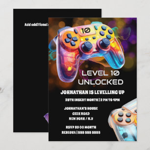 Invitation Contrôleur de jeu orange noir neon jeu partie