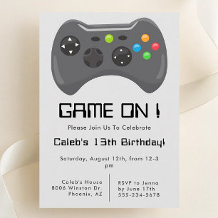 Invitation Contrôleur de jeu vidéo gris pour l'anniversaire d