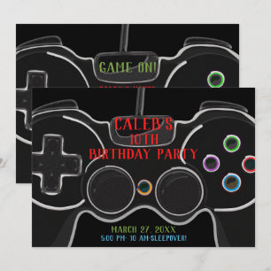 Invitation Contrôleur de jeu vidéo noir pour fête d'anniversa
