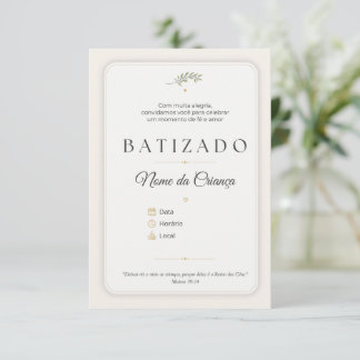 Invitation Convite de Batizado Personalizável Elegante