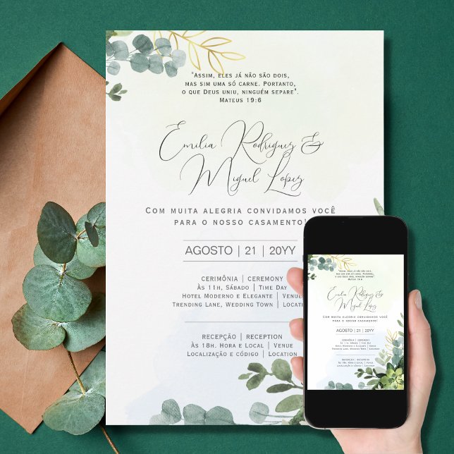 Invitation Convite de Casamento Folhas Verdes portugais (Créateur téléchargé)