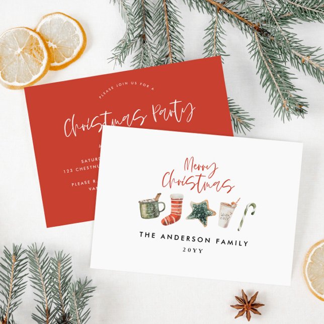 Invitation cookie de fête de Noël rouge rustique vacances (Créateur téléchargé)