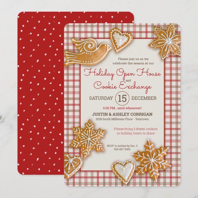 Invitation Cookie de Noël | Plaid | Holiday Open House (Devant / Derrière)