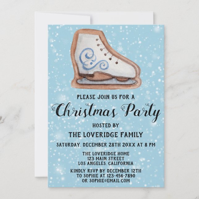Invitation Cookie de patinage sur glace Fête de Noël Blue Sno (Devant)