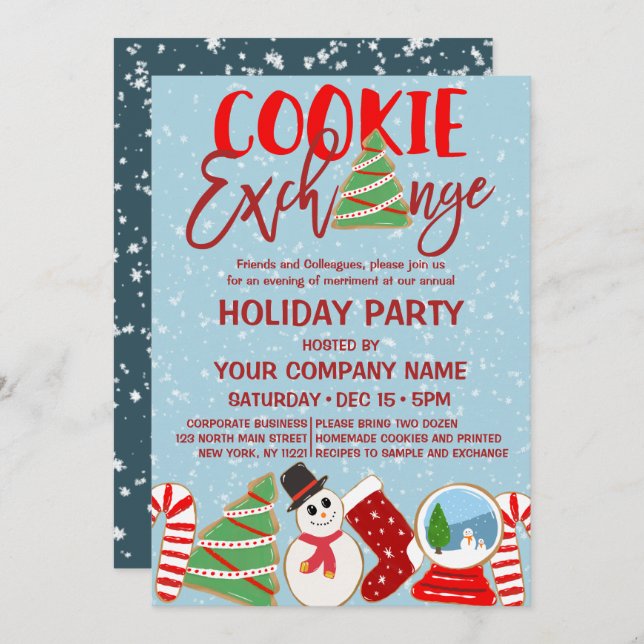 Invitation Cookie Exchange Red Blue Corporate Holiday (Devant / Derrière)