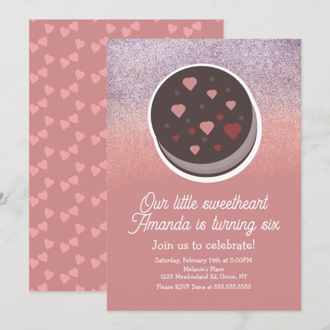 Invitation Cookie Faux Parties scintillant Valentines Jour an (Devant / Derrière)