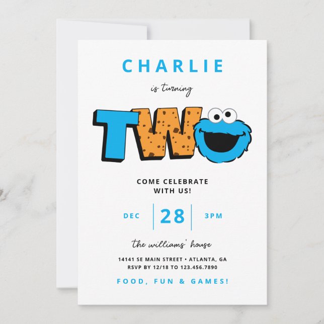 Invitation Cookie Monster - Deuxième anniversaire (Devant)