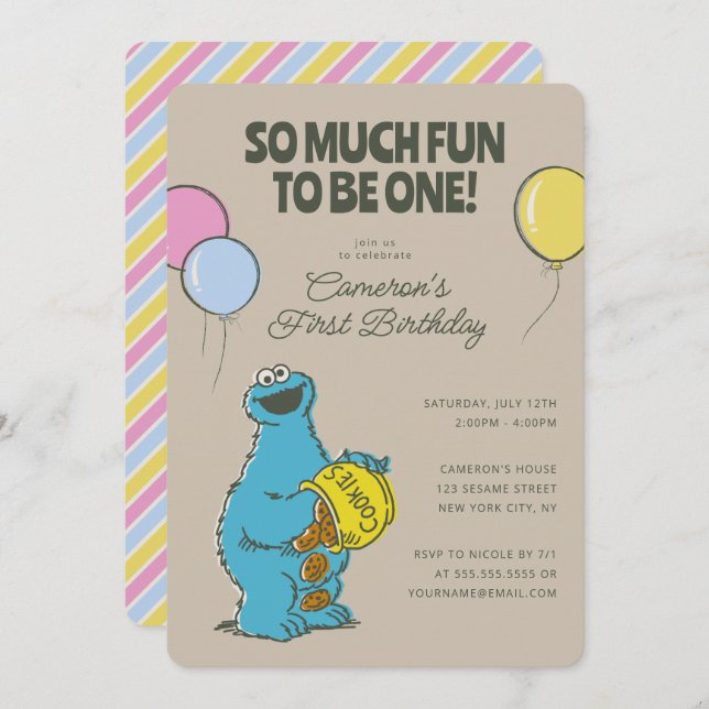 Invitation Cookie Monster | Tellement de plaisir pour être un (Devant / Derrière)