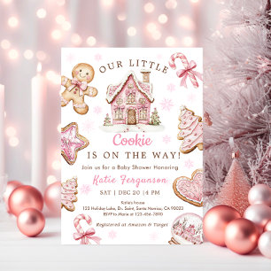 Invitation Cookie rose Noël Baby shower fille