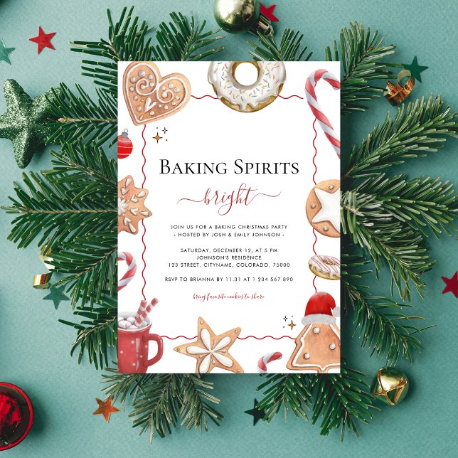 Invitation Cookies Baking Spirits Bright Christmas Party (Créateur téléchargé)