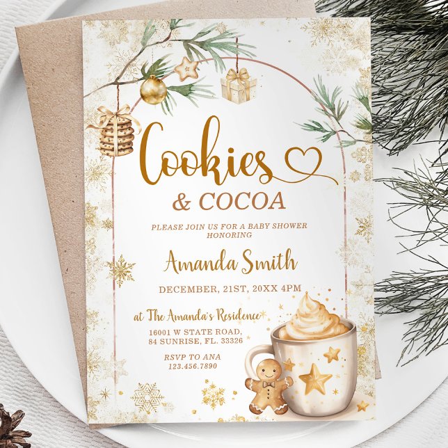 Invitation Cookies & Cocoa Winter Gold Christmas Baby Shower (Créateur téléchargé)