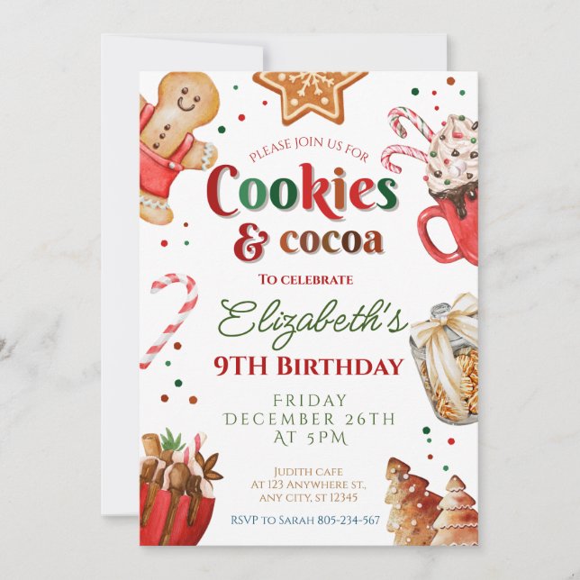 Invitation Cookies d'anniversaire de Noël et cacao Festive (Devant)