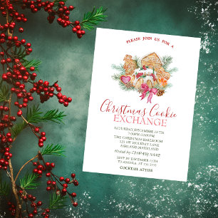 Invitation Cookies de Noël à l'aquarelle Étoiles Noël Rouge